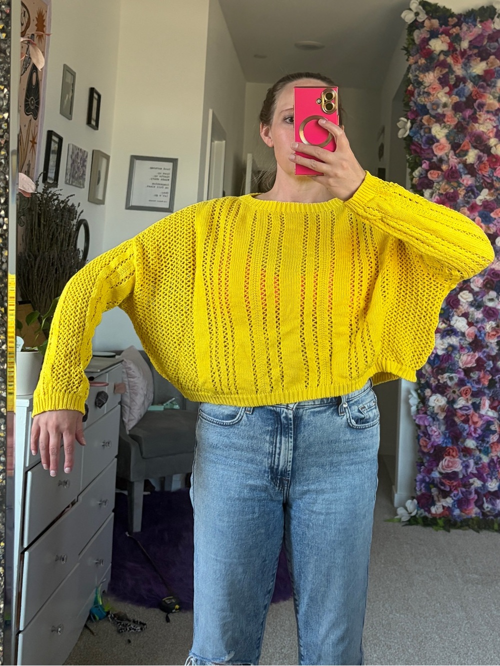 Yellow Cropped Knit Sweater - Women's Lightweight Pullover
